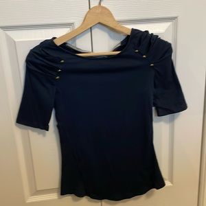 Anthropologie Navy T-shirt With Gold Buttons | NWT